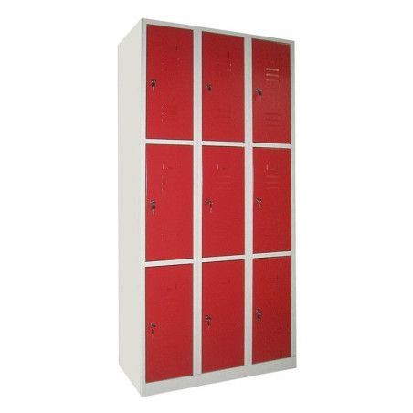 Casillero metal 9 puertas triples rojas