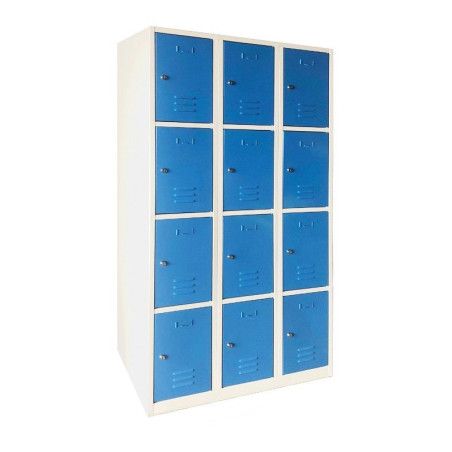 Casillero metálico azul con 12 compartimentos