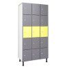 Consigna fenólica de 15 puertas cuadradas de color gris y amarillo con cerradura