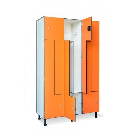 Interior taquilla compacmel puerta fenolica antibacteriana en l con percha para colgar ropa
