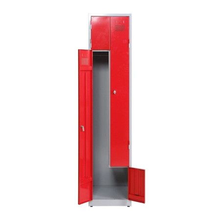 Taquilla de chapa roja para colgar batas y ropa larga