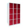 Taquillas metálicas pequeñas con 12 puertas cuadradas rojas y cerradura
