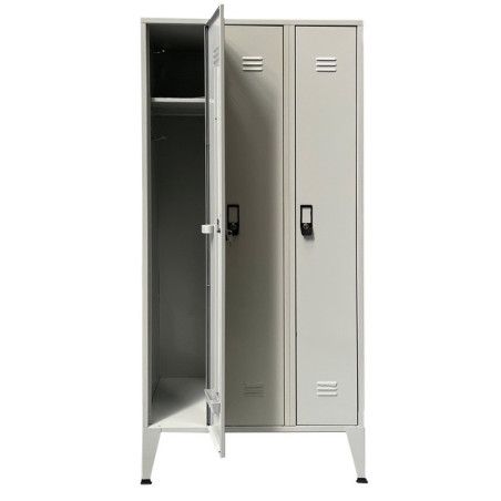Armario taquilla de 3 puertas de metal con balda superior y barra de perchas para colgar ropa larga