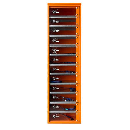 Taquilla carga móviles naranja sencilla de 12 puertas transparentes para colgar en la pared