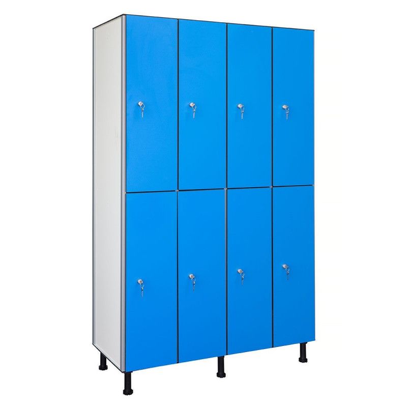 Taquilla fenólica doble de 8 puertas azules