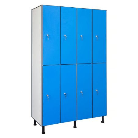 Taquilla fenólica doble de 8 puertas azules