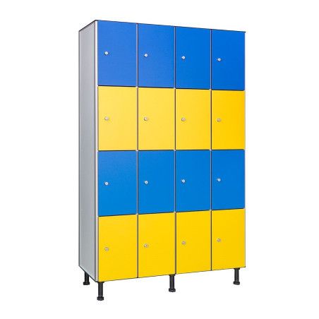 Taquilla fenólica cuádruple de 16 puertas para vestuarios húmedos de colores