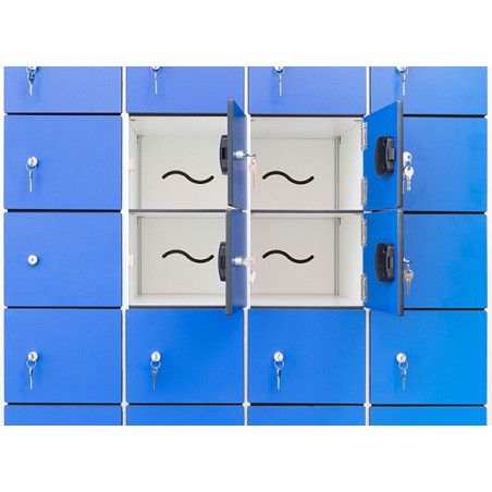 Interior casillero fenólico 8 puertas pequeñas azules para objetos personales