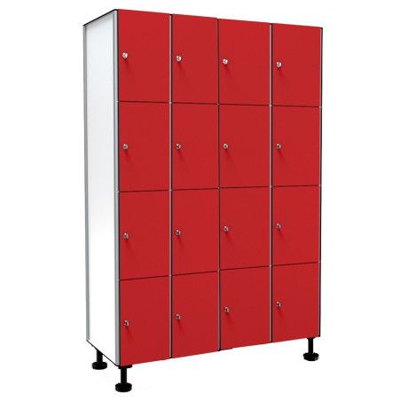 Casillero compacto fenólico HPL cuádruple de 16 puertas rojas