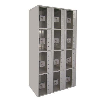 Consigna de 12 puertas transparentes para clientes de tiendas y comercios.