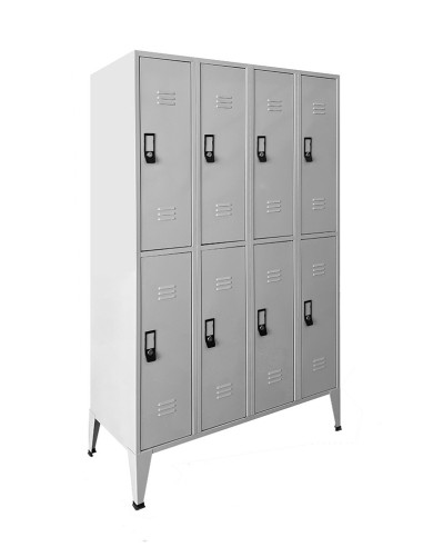 Taquilla de metálica soldada de 8 puertas dobles con patas en color gris clarito