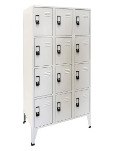 Taquillas metálicas pequeñas con 12 puertas cuadradas rojas y cerradura 2