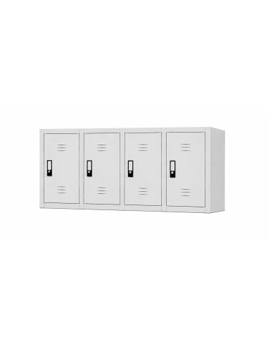 Altillo metálico horizontal de 4 puertas grises con cerradura de llave y tirador