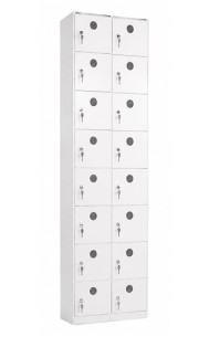 Casillero de plástico de 8 puertas en color blanco con rejilla para ventilar