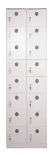 Casillero de plástico de 16 puertas en 2 módulos en color blanco con rejilla para ventilar 2