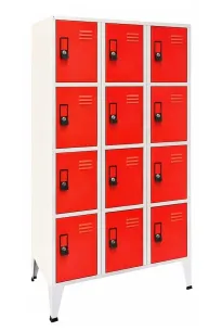 Taquilla metal cuadrada con 12 puertas rojas y cerradura
