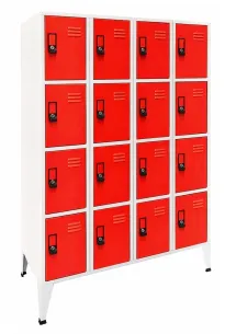 Taquillas metálicas de 4 puertas por módulo para colegios y gimnasios en color rojo con patas