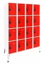 Taquillas metálicas de 4 puertas por módulo para colegios y gimnasios en color rojo con patas
