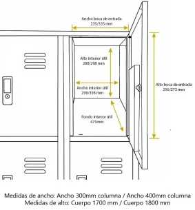 Taquillero metálico cuadrado 6 puertas de grises con tirador y patas 2