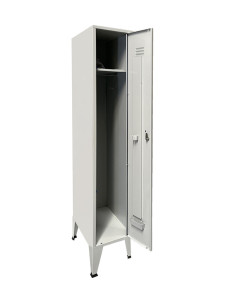 Taquilla de metal de 1 puerta por columna de arriba a abajo en color gris claro con patas