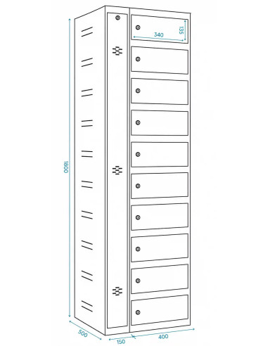 Taquilla para cargar ordenadores portátiles y tablets con puerta de metacrilato