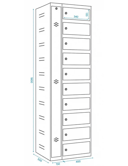 Taquilla para cargar ordenadores portátiles y tablets con puerta de metacrilato