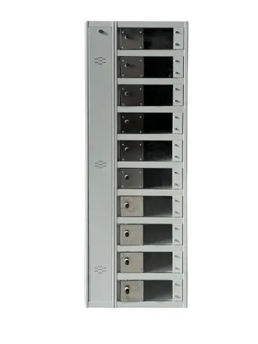 Taquilla metálica para cargar ordenadores y dispositivos con puerta transparente en ancho 400mm de compartimento