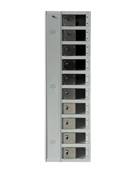 Taquilla metálica para cargar portátiles y tablet con puerta transparente en ancho 300mm de compartimento